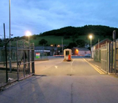 The gate of the army barracks at night