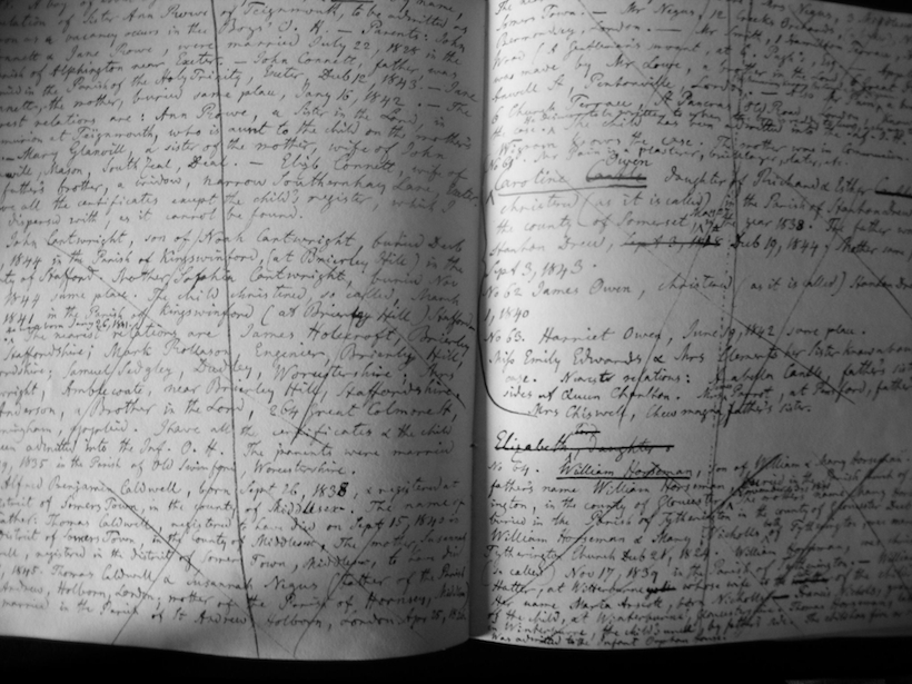A close-up of the orphan register