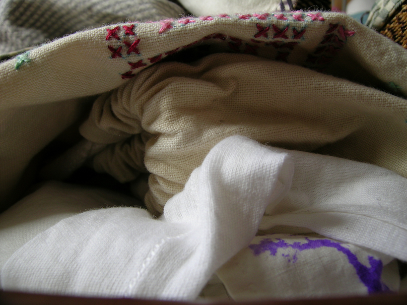 A close-up of hand-sewn fabrics